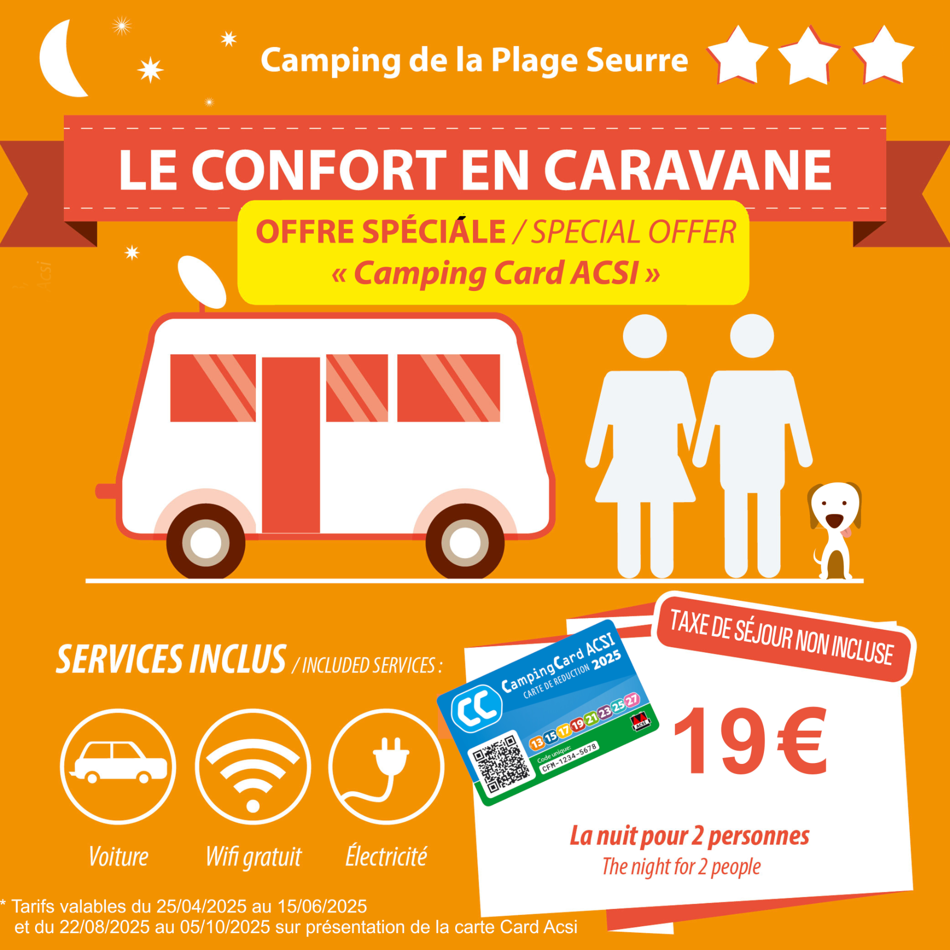 Tarif Acsi card à 19€ la nuitée pour deux personnes