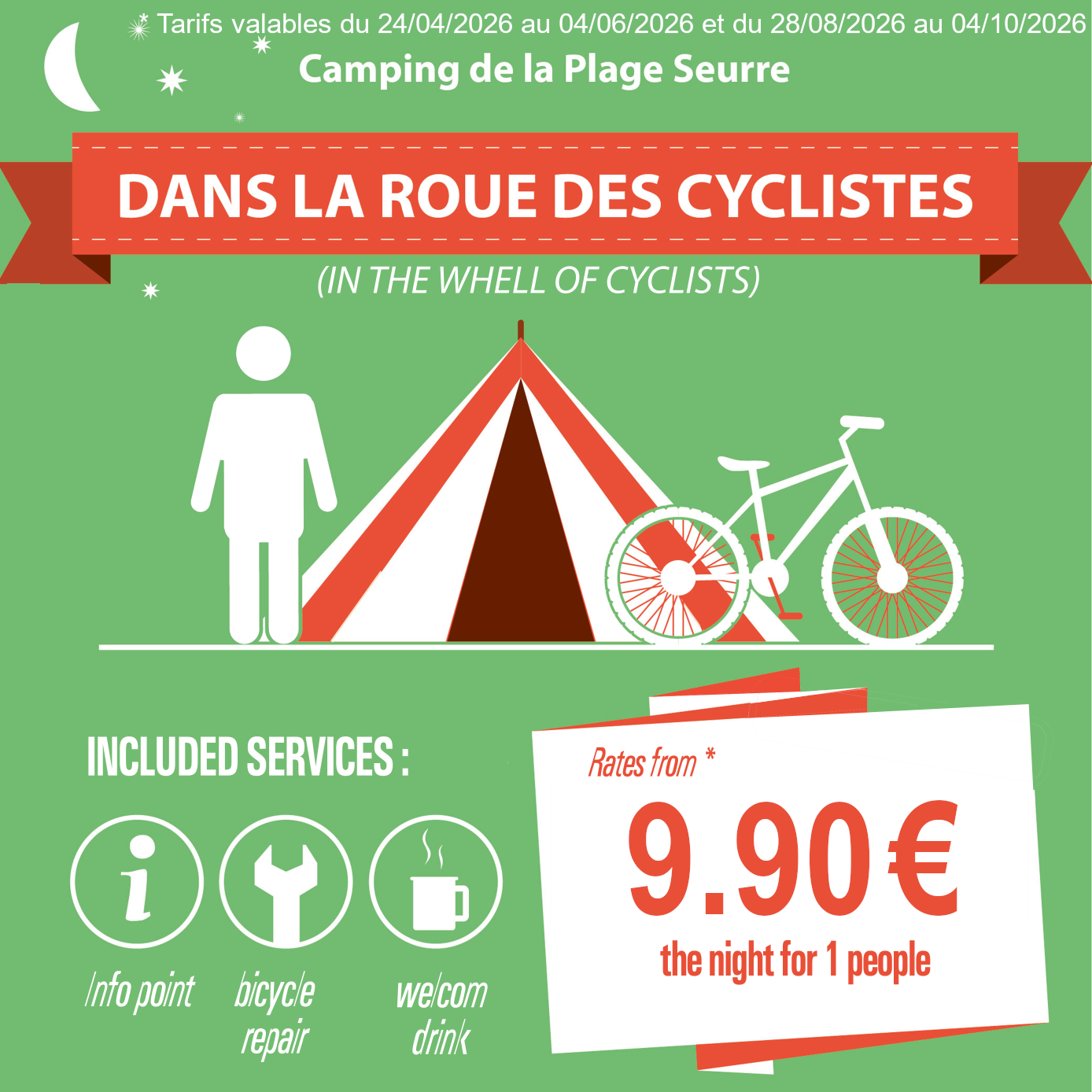 Un tarif de base à partir de 9.90€ la nuitée